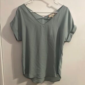 Pink Rose Green Blouse with Cuffed Sleeves and Relaxed Fit